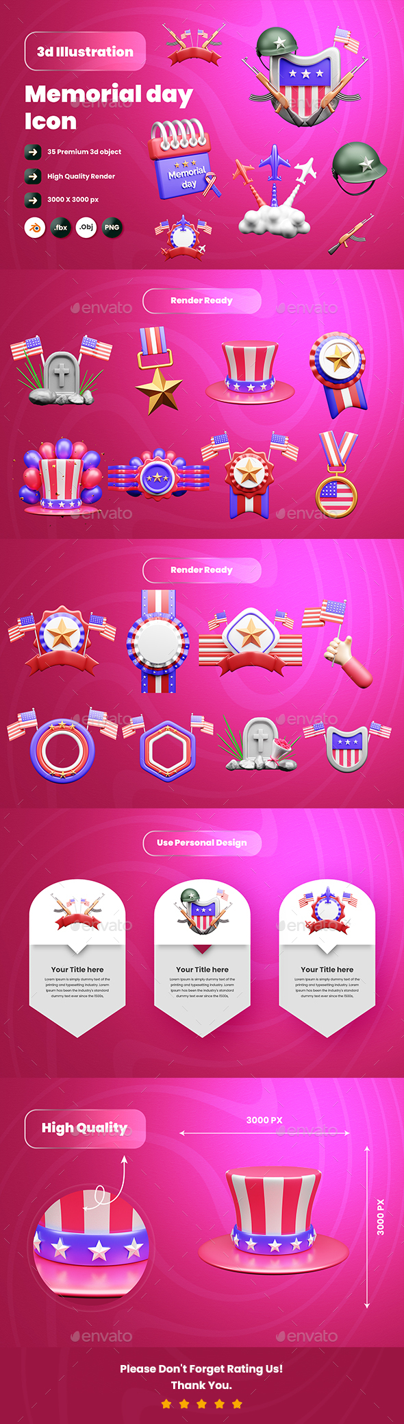 Memorial Day 3d Illustration  Icon Pack