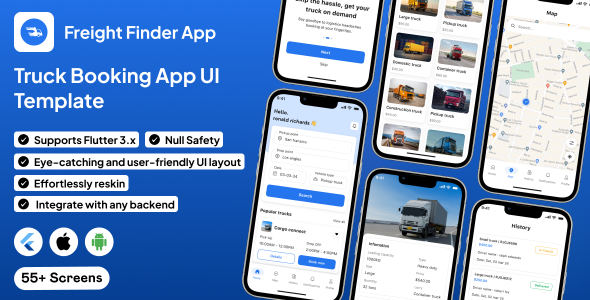 TruckerZone UI template | Online Truckload Booking App in Flutter | FreightFlow App Template