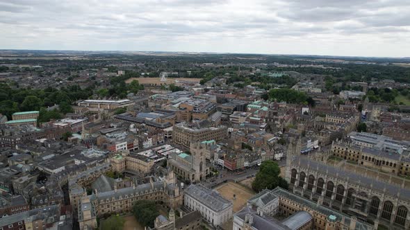 Cambridge City centre  England panning drone aerial view 4K footage alt