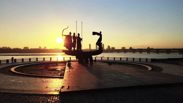 Kyiv, Ukraine - a Monument To the Founders of the City in the Morning at Dawn. Aerial alt
