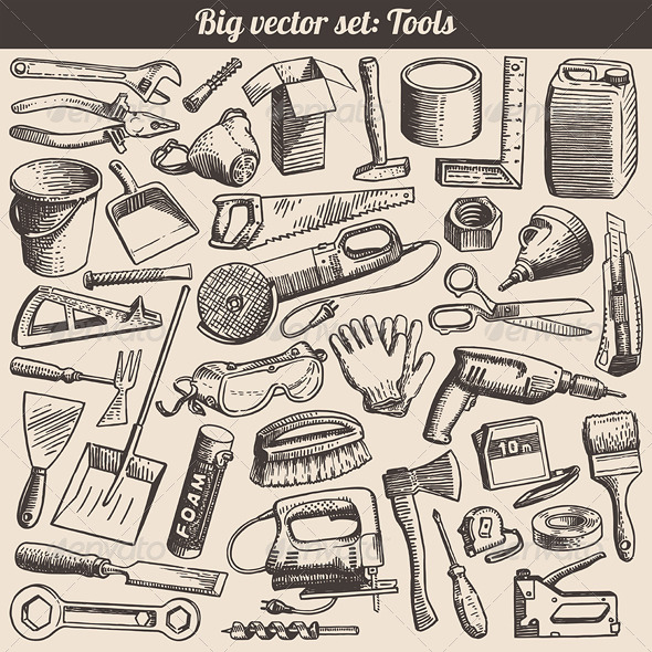 Vector Doodles Collection of Working Tools - Industries Business