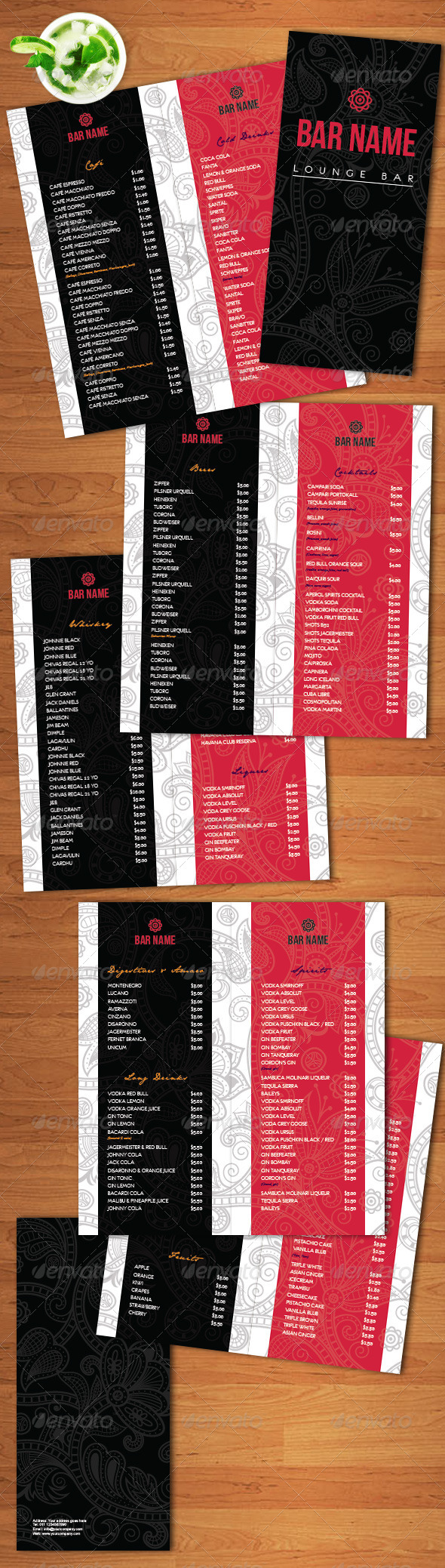 Lounge Bar Menu Template - Food Menus Print Templates