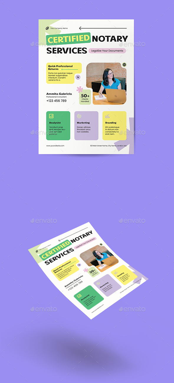 Green Yellow Purple Soft Promotion Notary Service Flyer