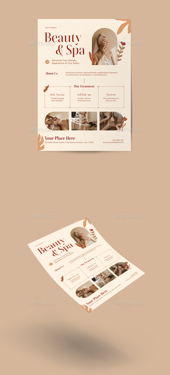 [DOWNLOAD]Cream Brown Flow & Form Promotion Beauty & Spa Flyer