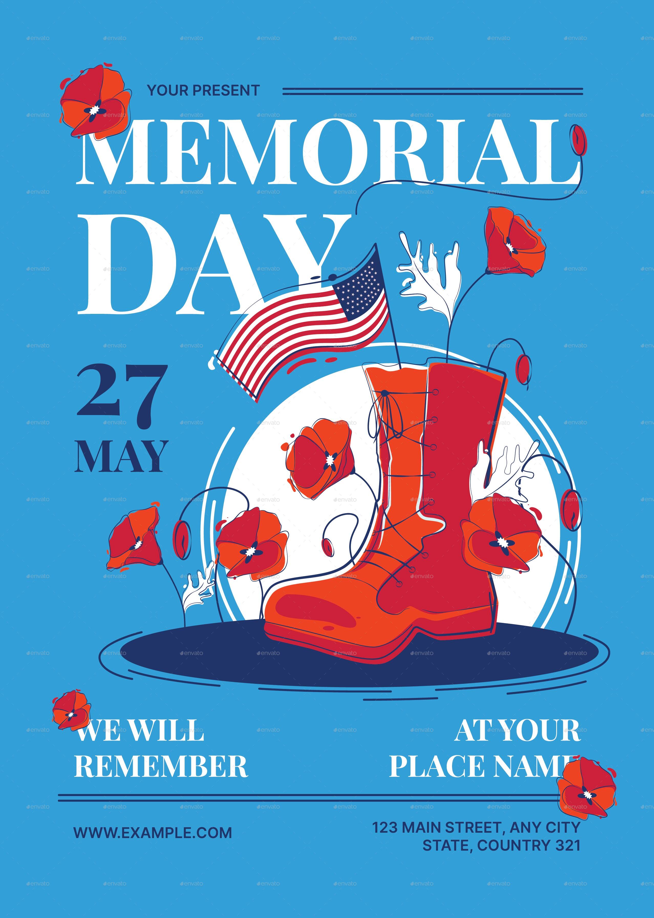 Blue Memorial Day Flyer, Print Templates | GraphicRiver