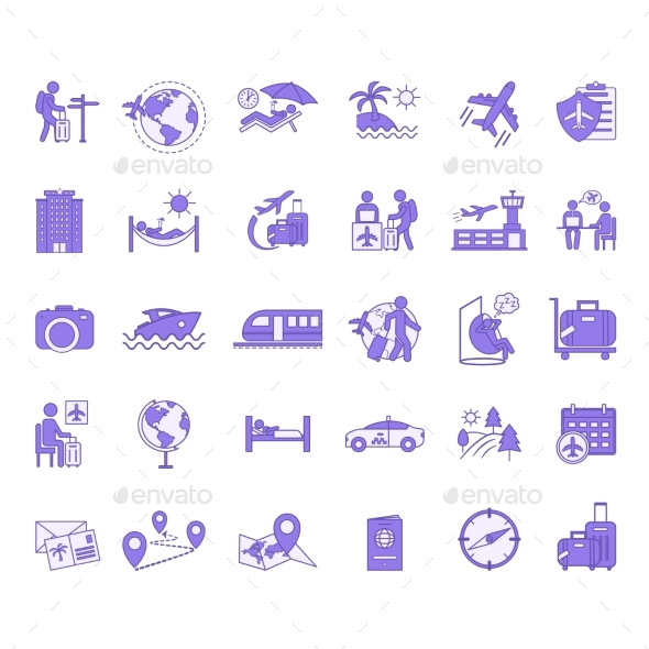 Colored Set of Travel Icons