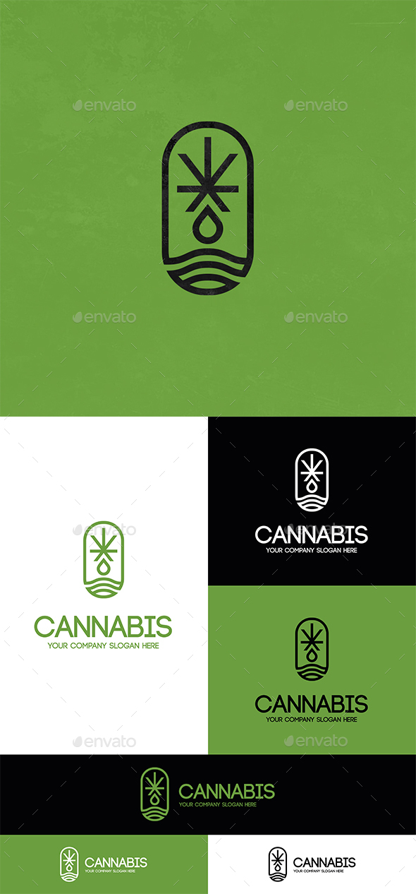 Cannabis Leaf and Drop Minimalist Logo