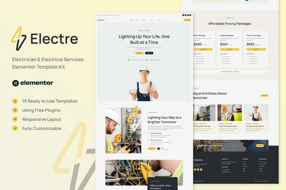 Electre - Electrician & Electrical Services Elementor Template Kit