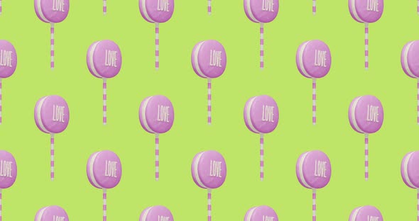 Minimal motion 3d art. Loly pop with text love seamless animation pattern. 