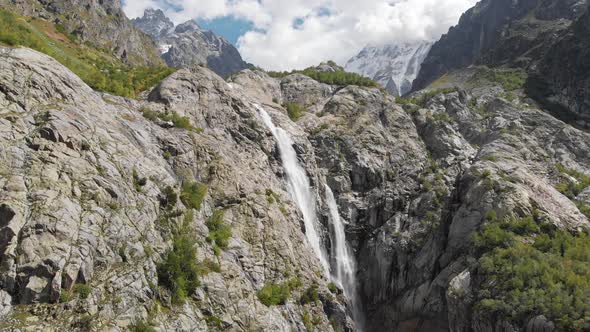 Aerial View of the Shdugra Waterfall in Caucasus Mountains in Georgia alt