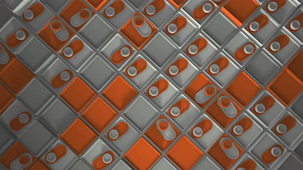 White orange color  geometric abstract video with switches and cubes.