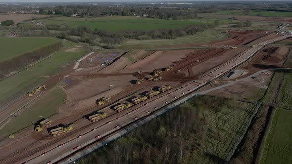 Timelapse, HS2 Heavy Plant Machinery Working On High-Speed Rail Construction Coventry Aerial View Wi