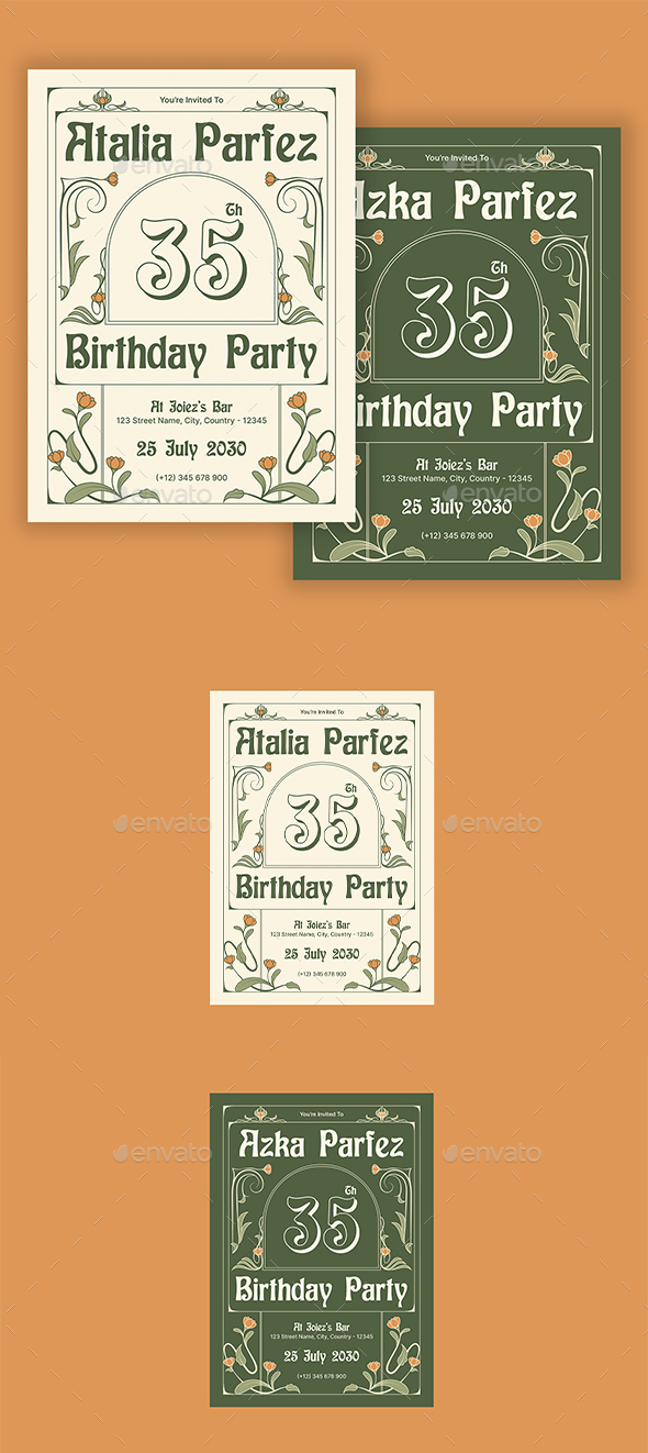 Birthday Party Invitation Elegant Art Nouveau