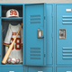 Baseball ball and bat in a school locker room.  Baseball sport equipment and training concept. - PhotoDune Item for Sale