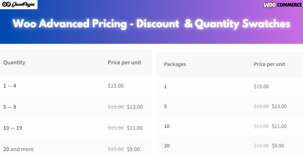 WooCommerce Advanced Pricing - Discounts  & Quantity Swatches