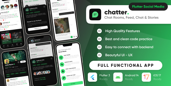 Chatter : Ultimate Social Media with Chat Rooms, Posts, Stories, Chat : Flutter/Laravel