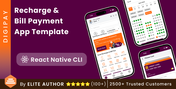 Online Recharge Ticket Booking & Bill Payment App Template in React Native CLI | DigiPay