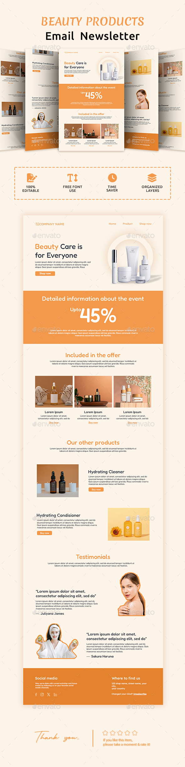 Beauty Care Email Newsletter PSD Template