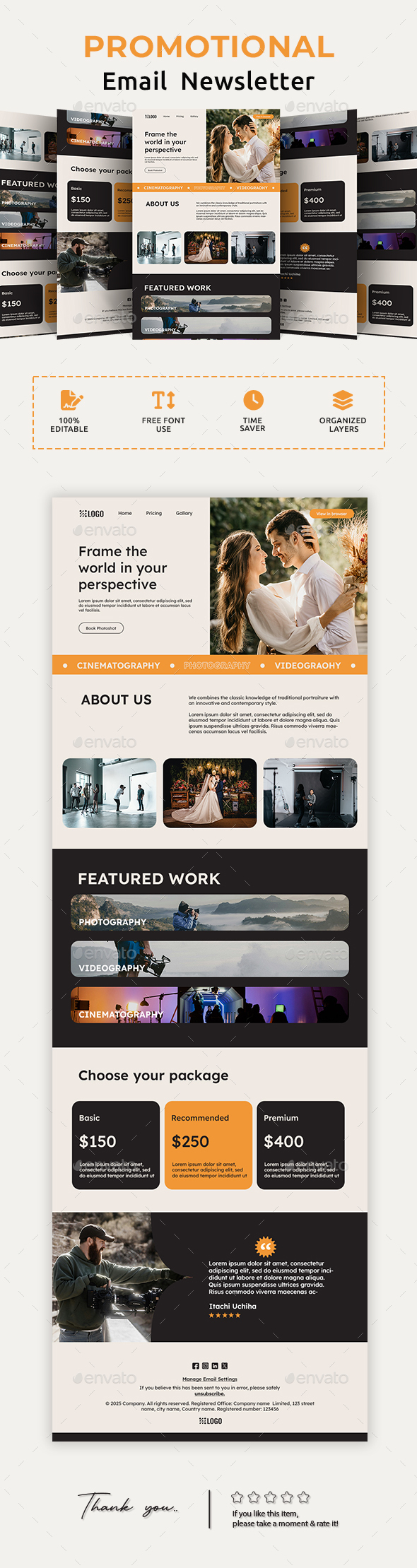 Photographer or Videographer Email Newsletter PSD Template