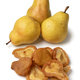 Heap of dried pear fruit and fresh pears close up on white background - PhotoDune Item for Sale