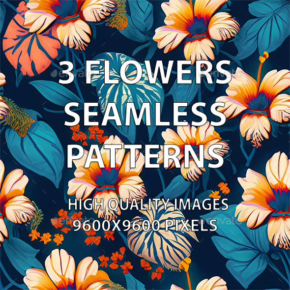 3 Flowers Seamless Patterns Prints