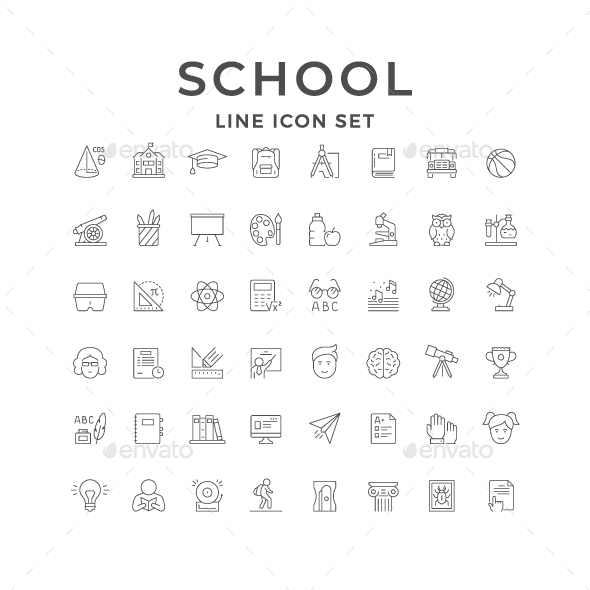Set Line Icons of School