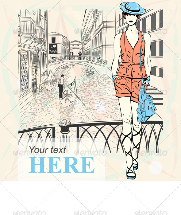 Fashion Girl on a Venice Background - People Characters