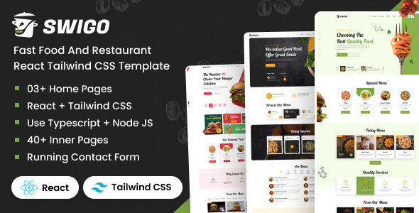 Swigo – Fast Food And Restaurant React Tailwind CSS Template