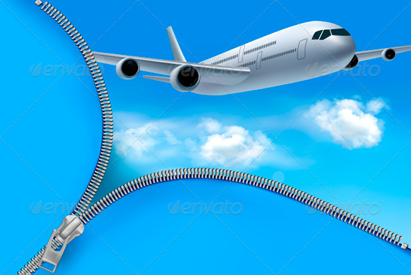 Travel Background with Airplane and Clouds - Travel Conceptual