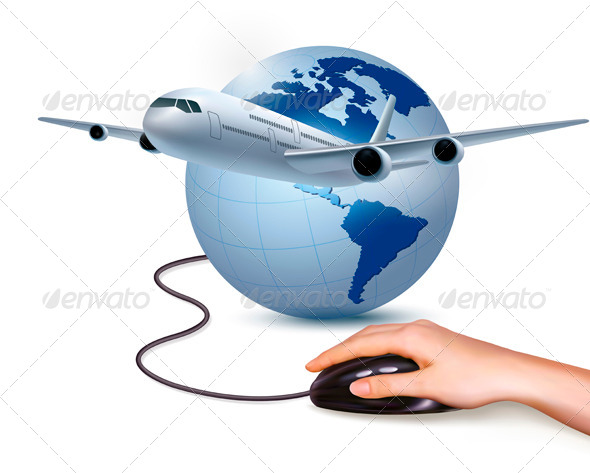 Airplane and Hand with Mouse - Travel Conceptual