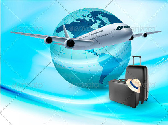 Background with Airplane and Globe. Travel Concept. - Travel Conceptual