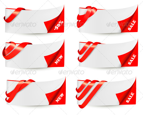 Red Sale Banners with Red Ribbons - Borders Decorative