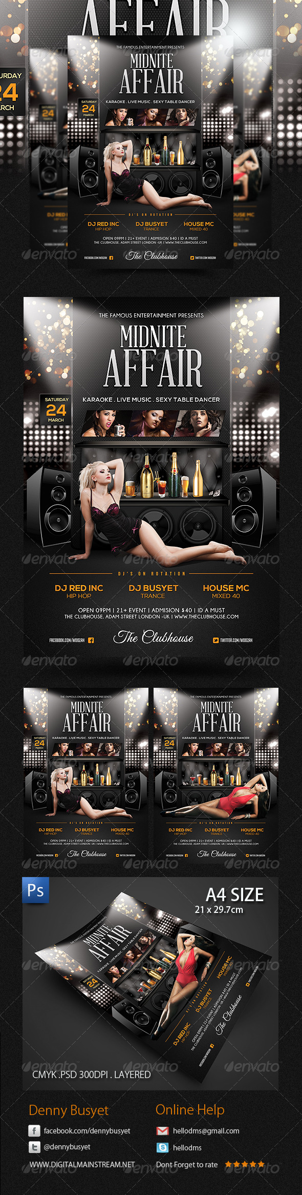 Midnite Affair Nightclub Flyer Poster Template - Events Flyers