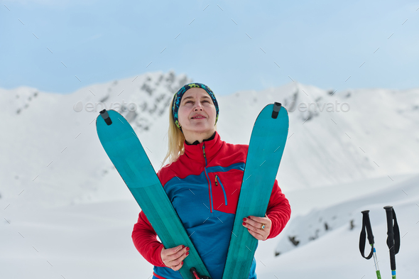 Conquering The Peak: Confident Skier Celebrates Success Stock Photo By ...