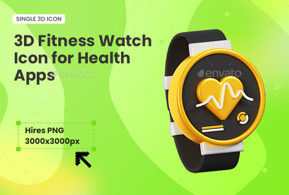 3D Fitness Watch Icon for Health Apps