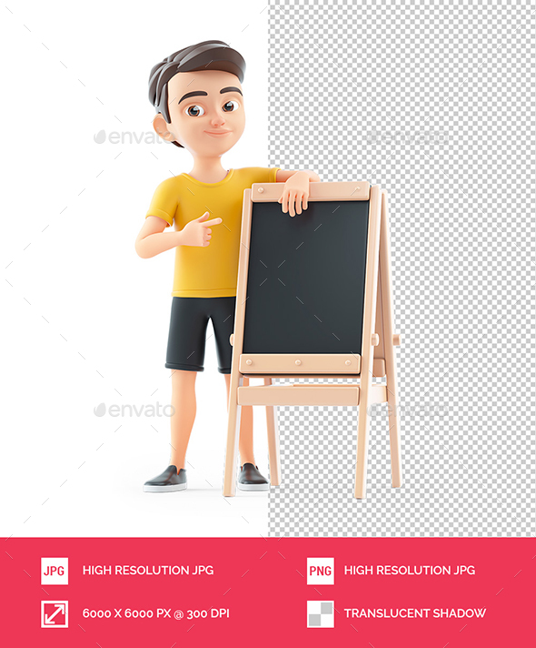 3D Boy Pointing a School Easel