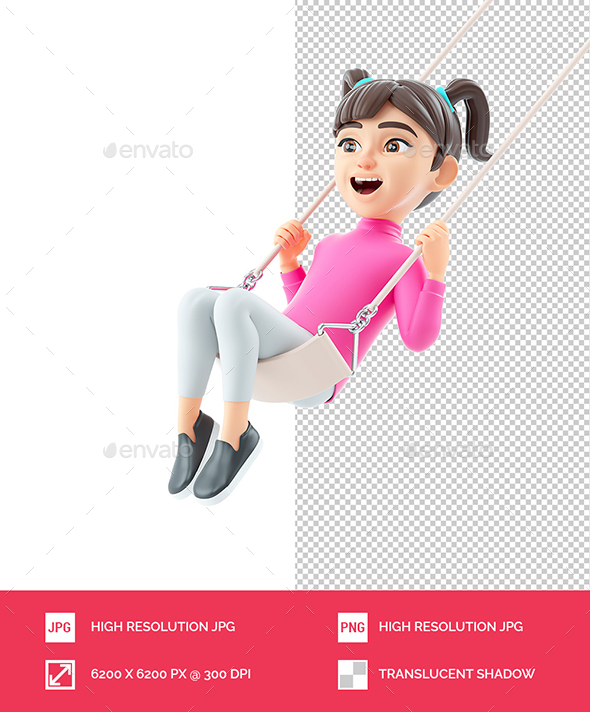 3D Girl Swinging on Swing