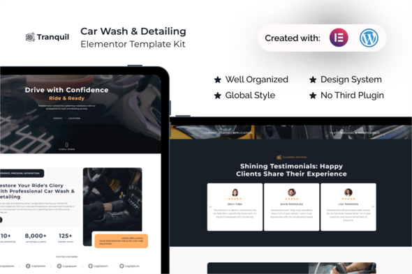 Tranquil - Car Wash & Detailing Elementor Pro Template Kit