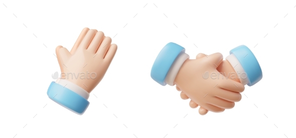 3D Hand Pray and Handshake Vector Render Icon Set