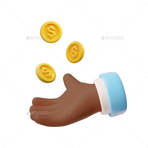 Golden Coins Falling in Afro Hand with Blue Sleeve