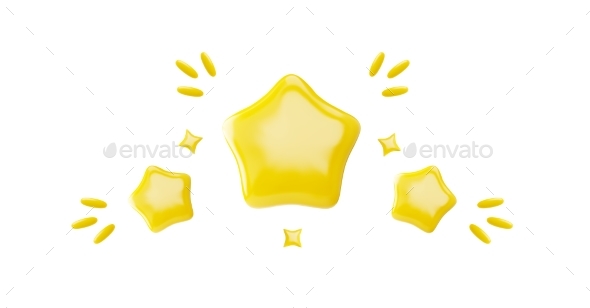 Three Glossy Yellow Stars with Sparkles Vector 3D