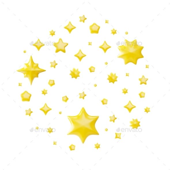 [DOWNLOAD]3D Yellow Stars Various Sizes and Shapes in Round