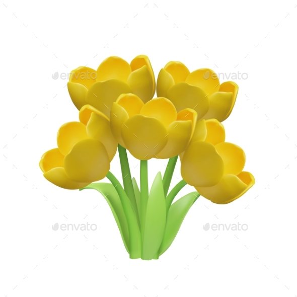 [DOWNLOAD]3D Bouquet of Yellow Tulips with Green Leaves and