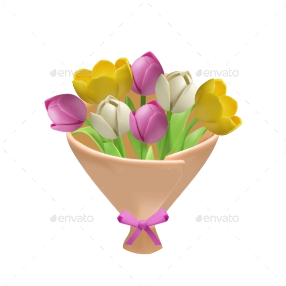 [DOWNLOAD]Gift Bouquet of Tulips in Wrapping Paper 3D