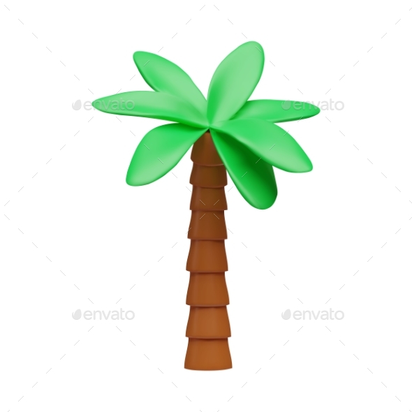 3D Vector Icon a Tropical Palm Tree on a White