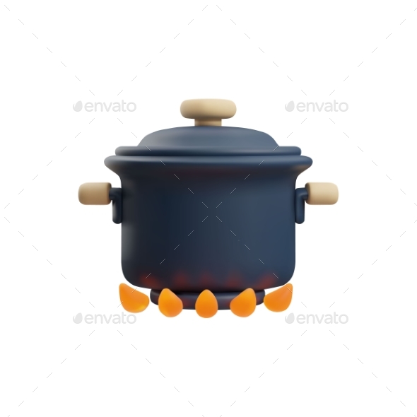 Closed Pan on Fire Cooking 3D Style Vector