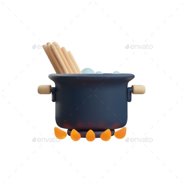 3D Vector Illustration of a Boiling Black Pan with
