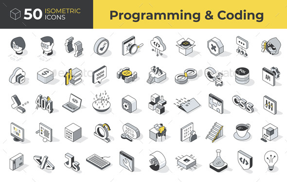 50 Programming & Coding Isometric Icons