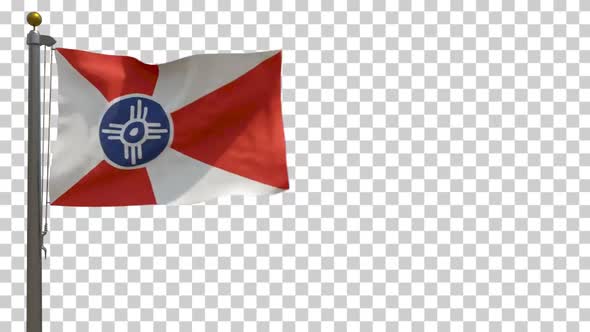 Wichita City Flag (Kansas, USA) on Flagpole with Alpha Channel - 4K alt