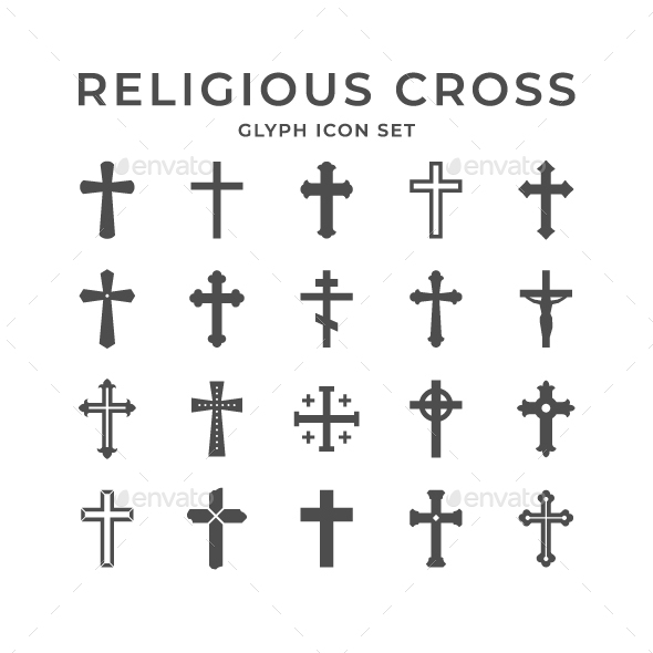 Set Glyph Icons of Religious Cross